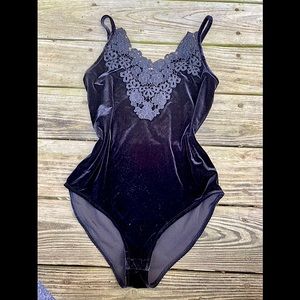 Black Velvet Velour with Lace Bodysuit